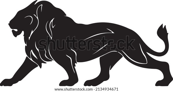 Lion silhouette black and white. Lion mural wallpaper. 