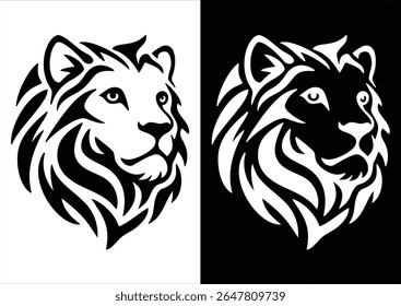 Lion Silhouette black white vector line art
