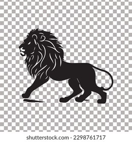 lion silhouette concept with beautiful mane and tail on transparent background isolated vector illustration.