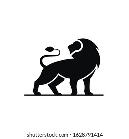 Lion Silhouette. Evil Lion. Black Lion Silhouette Concept With Beautiful Mane And Tail On White Background Isolated Vector Illustration. 