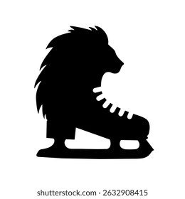 Lion Silhouette with Ice Skate Icon. Ice Hockey Logo with Lion and Skate