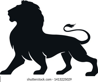 Lion Silhouette Icon, Side View. Symbol Of Courage, Bravery And Power. Isolated Vector Image Of African Predator