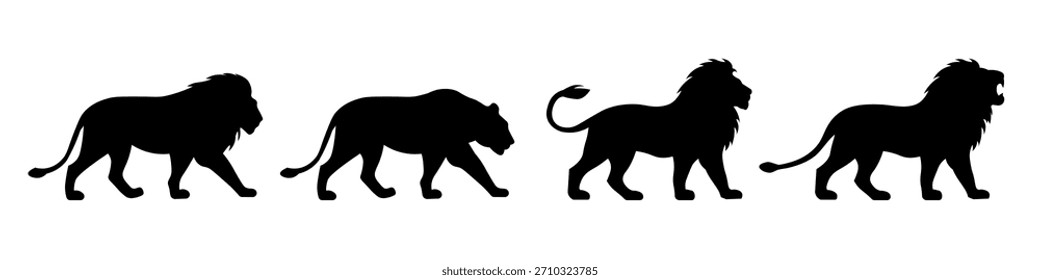 Icono de silueta de león. Conjunto de Vector de león
