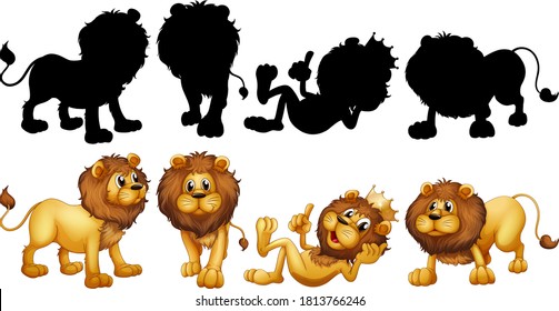 Lion with its silhouette illustration