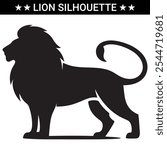 Lion Silhouette illustration Vector design white Background. Lion black silhouette.