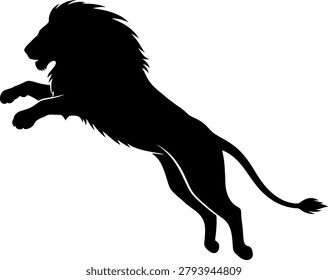 Lion silhouette jumping or pouncing with silhouette pouncing predator wildlife strength aggressive