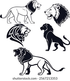 Lion silhouette Lions set vector African lion silhouettes set Lion and lion cub predator color silo