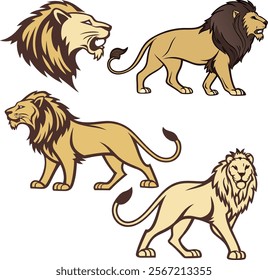 Lion silhouette Lions set vector African lion silhouettes set Lion and lion cub predator color silo