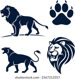 Lion silhouette Lions set vector African lion silhouettes set Lion and lion cub predator color silo