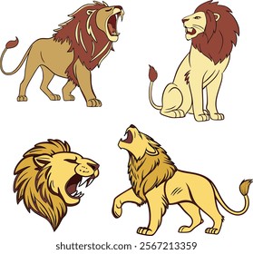 Lion silhouette Lions set vector African lion silhouettes set Lion and lion cub predator color silo