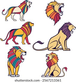 Lion silhouette Lions set vector African lion silhouettes set Lion and lion cub predator color silo