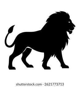 Lion silhouette logo. Black lion icon isolated on white background. Vector illustration.