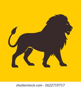 Lion silhouette logo. Black lion icon isolated on yellow background. Vector illustration.
