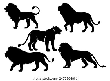 Lion Silhouette: Majestic Wildlife, King of the Jungle, Safari Icon, Flat Vector Illustration