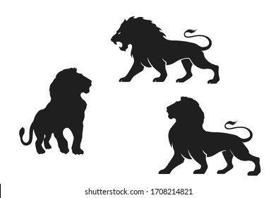 lion silhouette set. isolated vector images of wild animals. courage, valor and power symbols