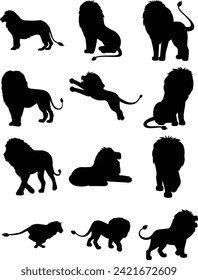 Lion silhouette set vector illustration