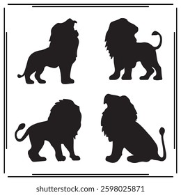 Lion Silhouette set of  vector illustration on white background.