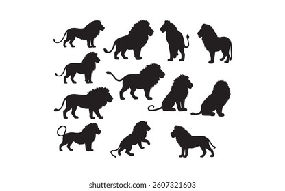 lion silhouette vecto set on white background