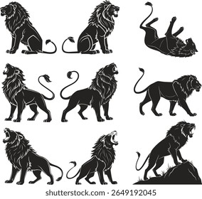 Lion Silhouette Vector Set Majestic Male Lions in Multiple Poses for Design Use
