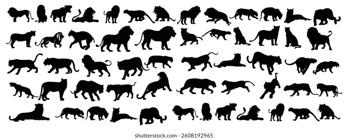 Lion silhouette vector set, stock illustration