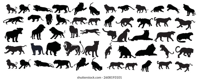 Lion silhouette vector set, stock illustration design 