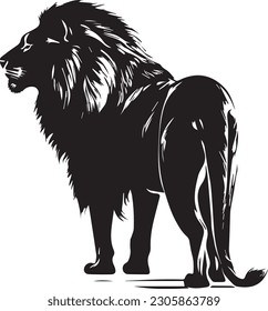 Lion silhouettes black white illustration vector design logo  back side view