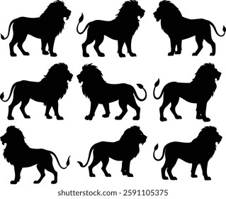 Lion Silhouettes Collection - 9 Unique Lion Silhouettes in Various Poses