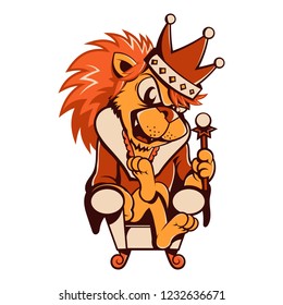 The Lion sit on the throne and wearing Medieval King Outfit - King Of Jungle - Five Color for t shirt design Cartoon Vector