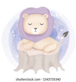 Lion Sit on Tree and Feel Sleepy