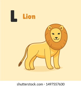 Lion sitting, cute character for children. Vector illustration in cartoon style for abc book, poster, postcard. Animal alphabet.