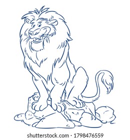 Lion Sitting On Rock Sketch Hand Draw Vector Illustration