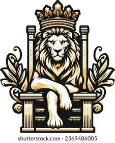 lion sitting on throne, lion throne vector illustration