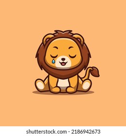 Lion Sitting Sad Cute Creative Kawaii Cartoon Mascot Logo
