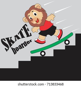 lion the skateboarder, vector cartoon