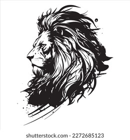 Lion. Sketchy, graphical, black and white portrait of a lions head on a white background.