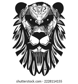 lion skull art hand drawn vector clip art black and white
