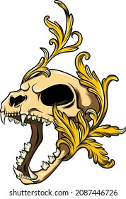 Lion skull and baroque for tattoo design of illustration