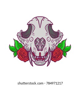 Lion skull and Roses, T-shirt design