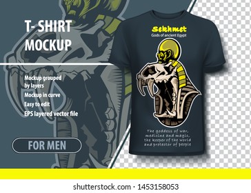 Lion Skull Vector Template For T-shirts On The Subject Of Ancient Egyptian Mythology, Sekhmet Goddess Of War, Medicine And Magic.