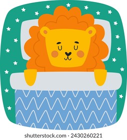 Lion Sleeping In Bed Vector Illustration
