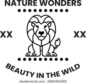 The lion is smiling and the background is filled with small circles in the style of sign illustrations