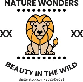 The lion is smiling and the background is filled with small circles in the style of sign illustrations