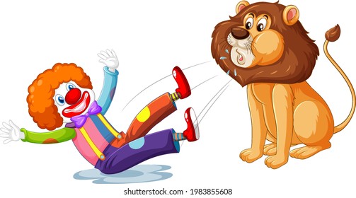 Lion Split Out The Clown Isolated On White Background Illustration