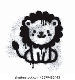 Lion spray icon isolated on white background. Lion graffiti icon sprayed in black on white background. Vector illustration.