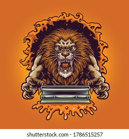 LION CON SQUEEGEE PARA EL DISEÑO MASCOT DE IMPRESIÓN DE PANTALLA