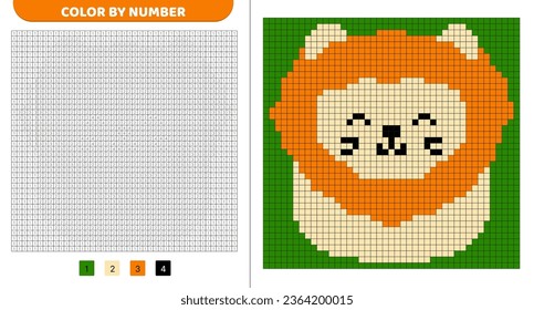 Lion squishmallow. Color by number. Pixel coloring book. Numbered squares. Game for kids. Pixel art. Isolated vector illustration eps 10