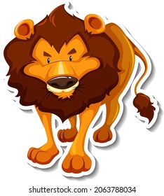 Lion standing cartoon character on white background illustration