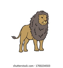 Lion standing, hand drawn simple illustration. Big wild cat jumping, original drawing. Wild animal in a safari, cartoon sketch. Predator mammal with a fur and claws, zodiac horoscope sign.
