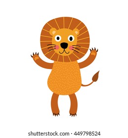 Lion standing on two legs animal cartoon character isolated on white background.