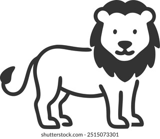 Um leão está de pé sobre um fundo branco. O leão está olhando para a câmera. O leão é desenhado em estilo cartoon
